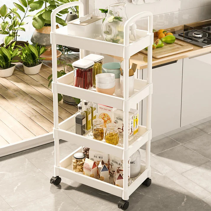 Etajera Mobila Ingusta, Carucior de Depozitare Modular cu 4 Polite pentru Baie si Bucatarie