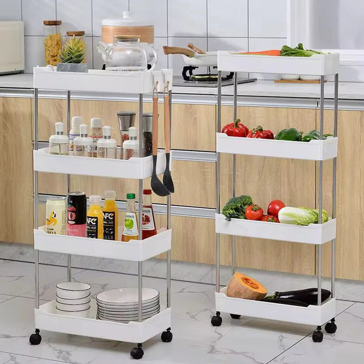 Etajera Mobila Ingusta, Carucior de Depozitare Modular cu 4 Polite pentru Baie si Bucatarie