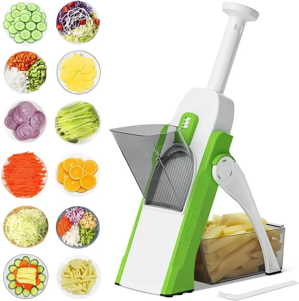 Feliator de Legume Pliabil Tip Mandolină, Multifuncțional 4 în 1, Sigur, cu 40 Grosimi Reglabile și Lame din Inox Ascunse