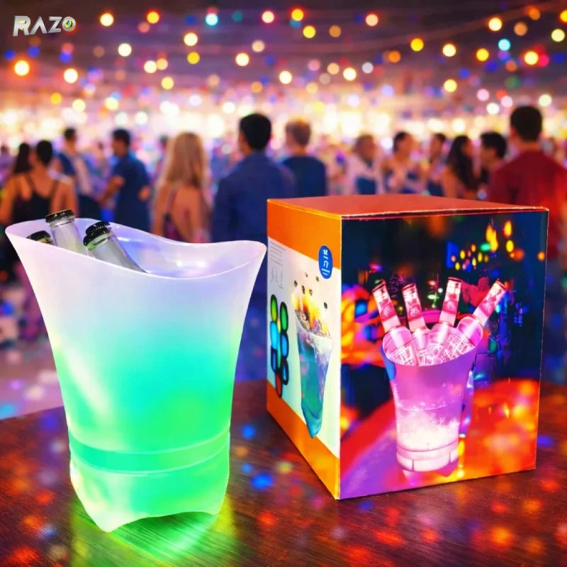 Frapiera LED Multifunctionala RAZO, Boxa bluetooth integrata, Iluminare RGB 7 culori, Reincarcabila USB, Raceste vin, sampanie, bere, Perfecta pentru petreceri, terasa, bar, evenimente