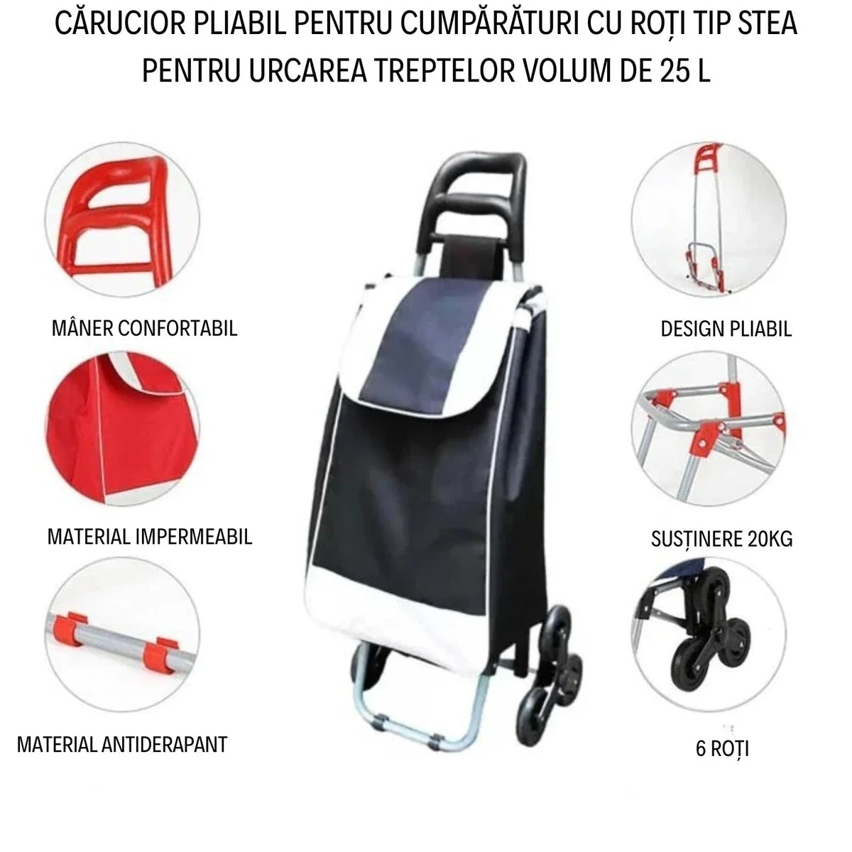 Carucior de piata Grunberg cu 6 roti BF209 Albastru