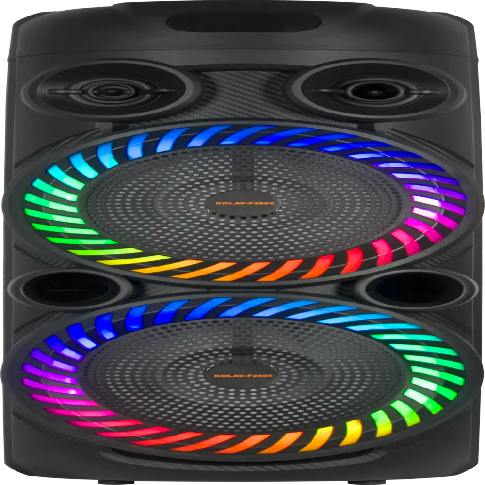 Boxă Karaoke Portabilă KOLAV-F2805 2800W PMPO, 2x8", Bluetooth, Microfon Wireless Inclus, RGB LED, USB-C, TF Card, AUX, TW