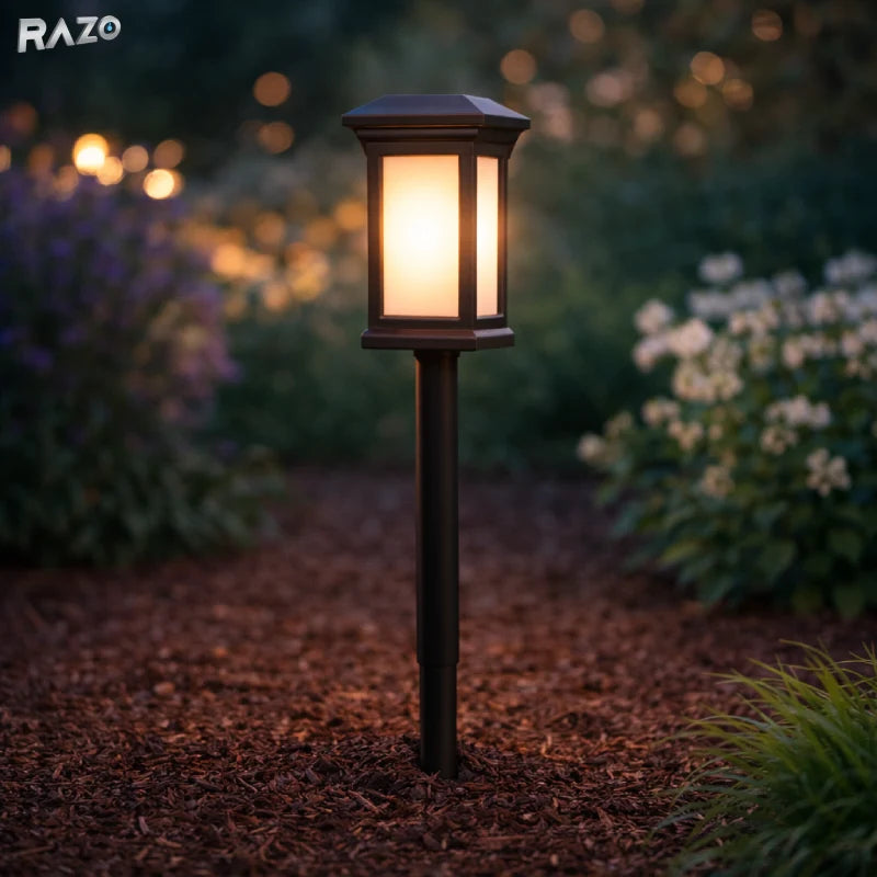 Lampa solara gradina RAZO, Incarcare automata, LED, Lumina calda, Iluminat exterior elegant, 55x8x8 cm