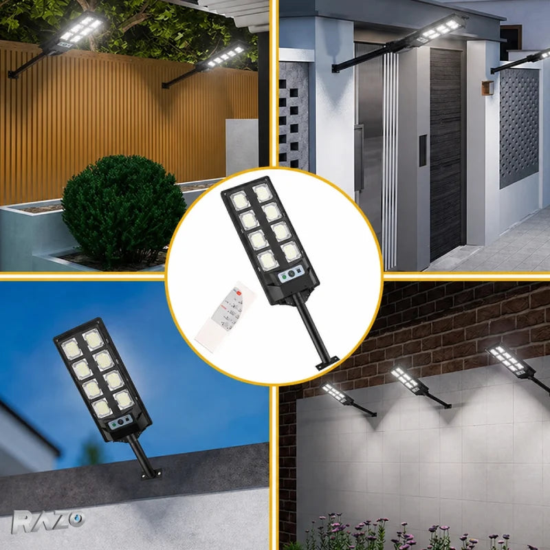 Lampa solara LED cu panou si telecomanda RAZO, Iluminare puternica, Economica, Incarcare solara, Pornire automata, Design rezistent la apa si conditii meteo