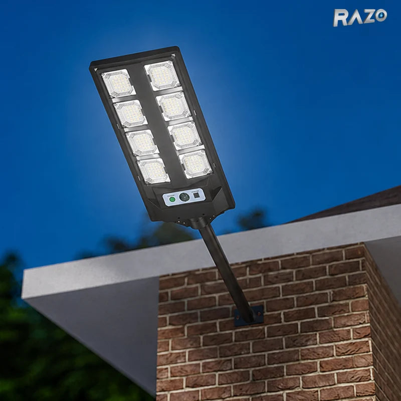Lampa solara LED cu panou si telecomanda RAZO, Iluminare puternica, Economica, Incarcare solara, Pornire automata, Design rezistent la apa si conditii meteo