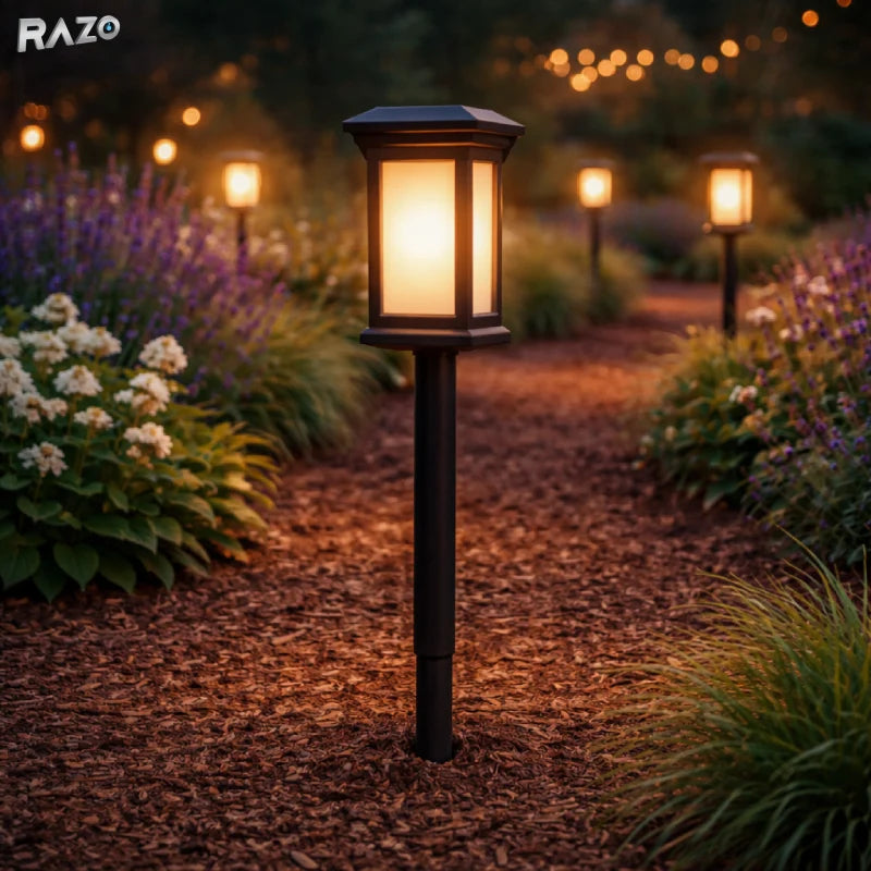 Lampa solara gradina RAZO, Incarcare automata, LED, Lumina calda, Iluminat exterior elegant, 55x8x8 cm