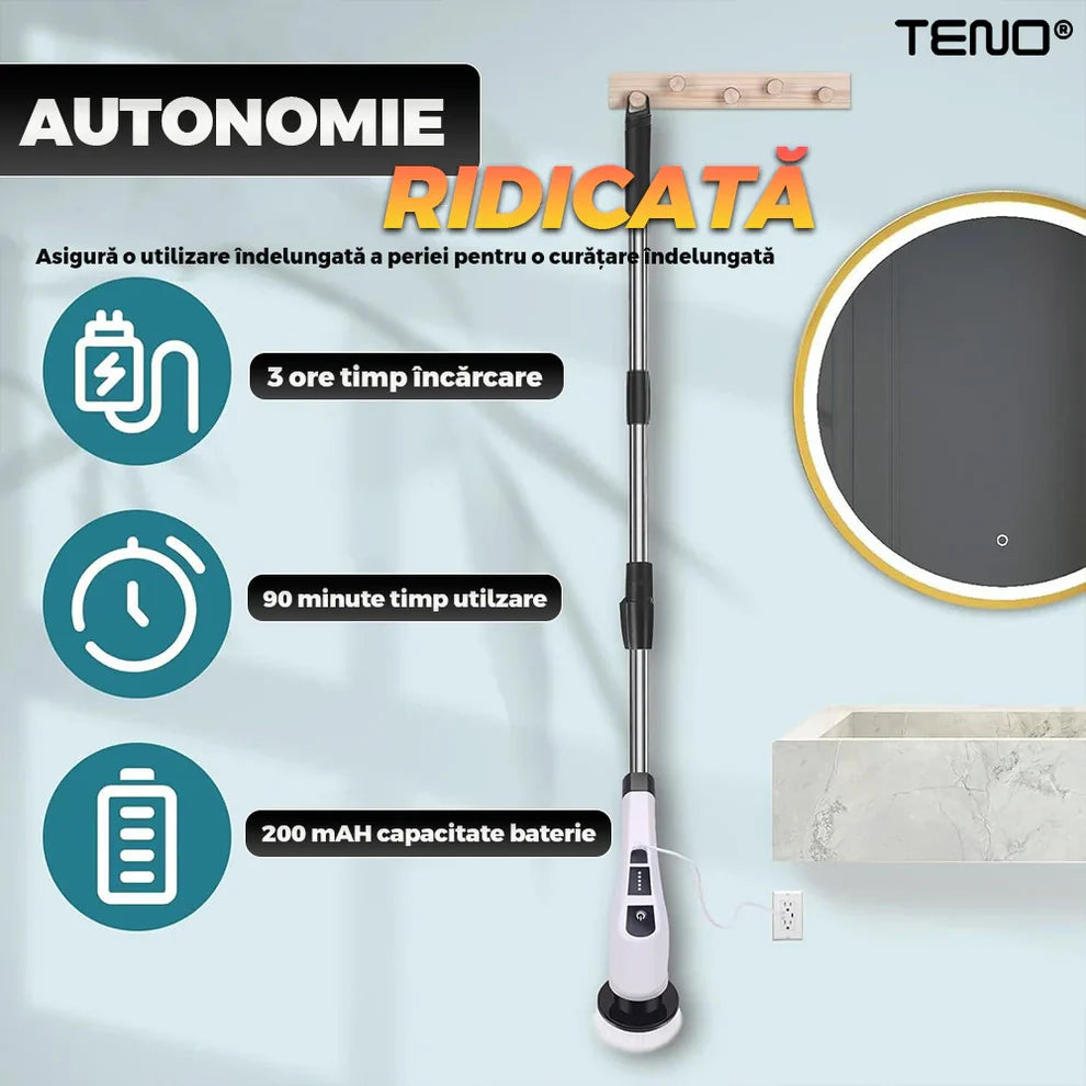 Perie Electrica de Curatare 9 in 1 cu Capete Interschimbabile, Afisaj Digital, Maner Melescopic