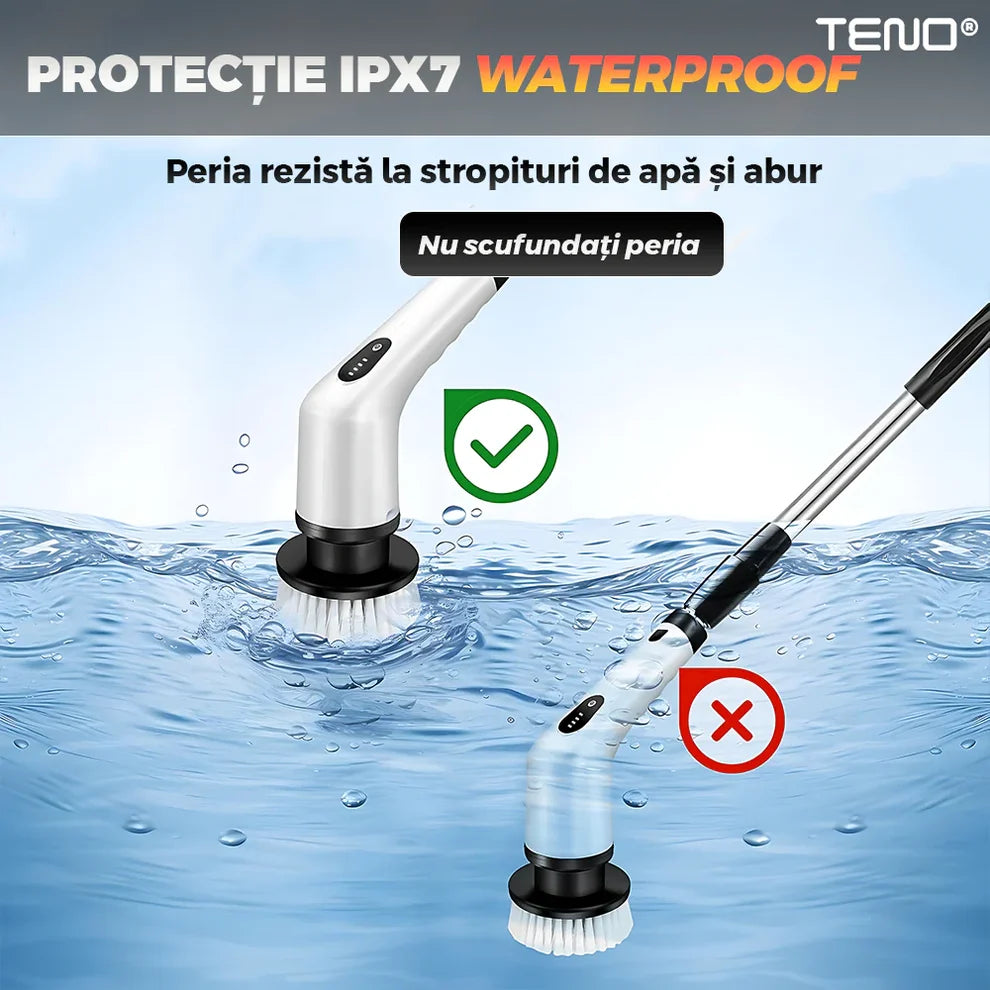 Perie Electrica de Curatare 9 in 1 cu Capete Interschimbabile, Afisaj Digital, Maner Melescopic