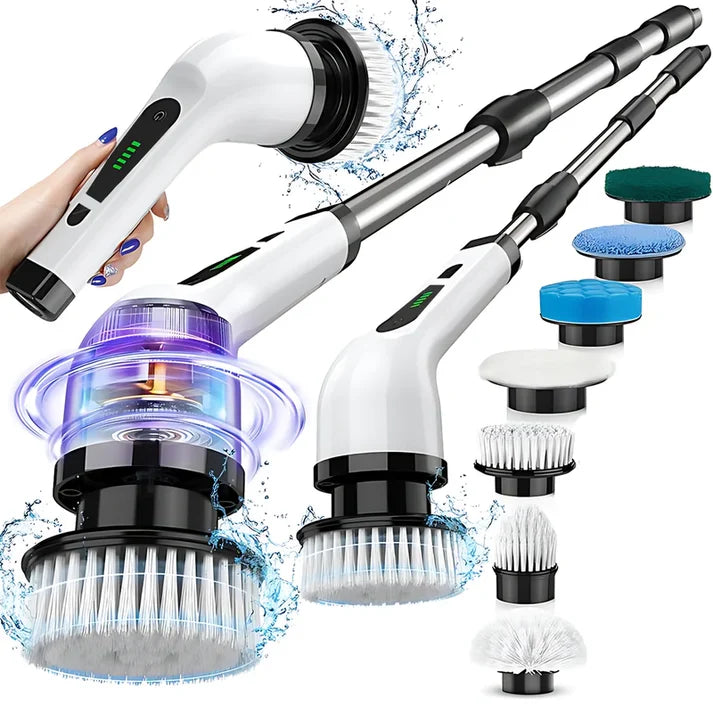 Perie Electrica de Curatare 9 in 1 cu Capete Interschimbabile, Afisaj Digital, Maner Melescopic