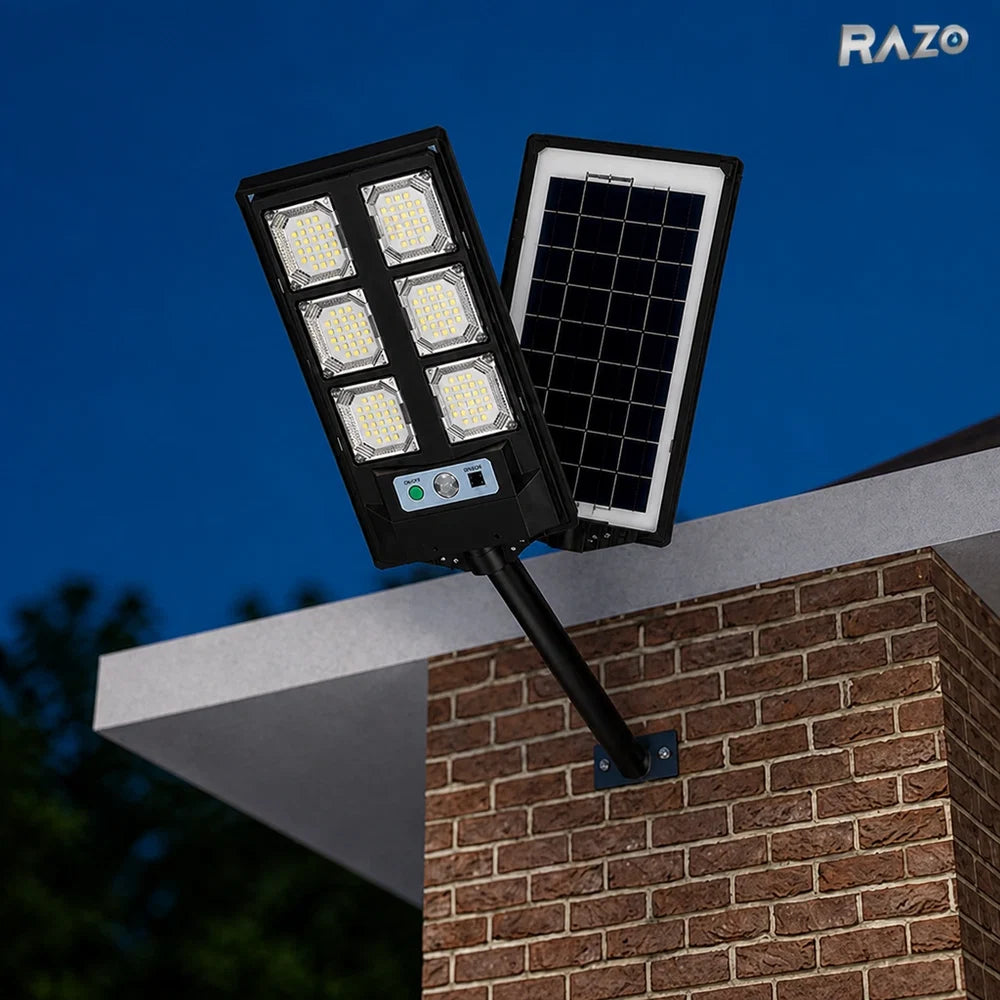 Lampa solara LED cu panou si telecomanda RAZO, Iluminare puternica, Economica, Incarcare solara, Pornire automata, Design rezistent la apa si conditii meteo, 6 module led