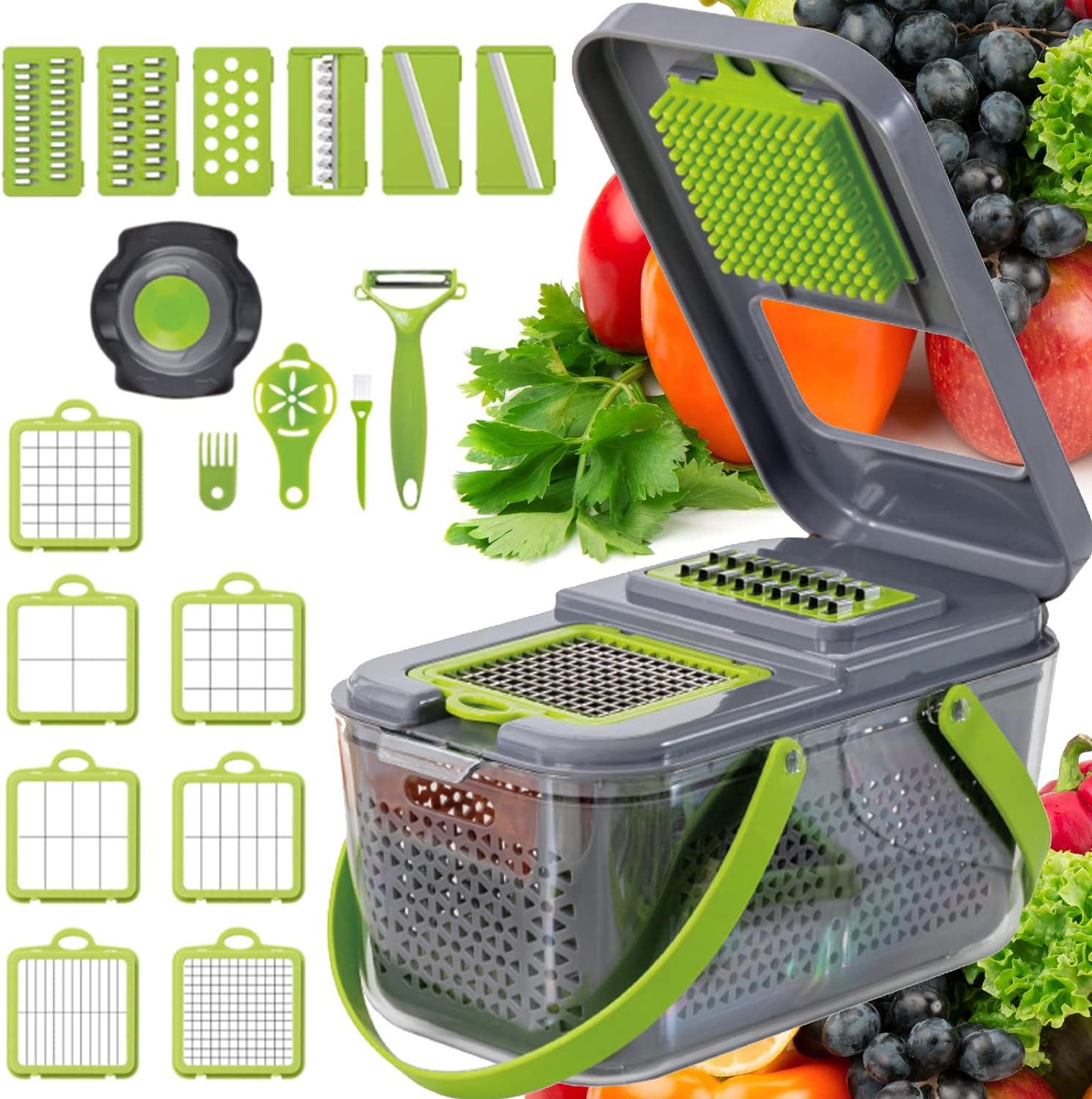 Razatoare Multifunctionala pentru Fructe si Legume, 22 de Piese, Lame din Otel Inoxidabil