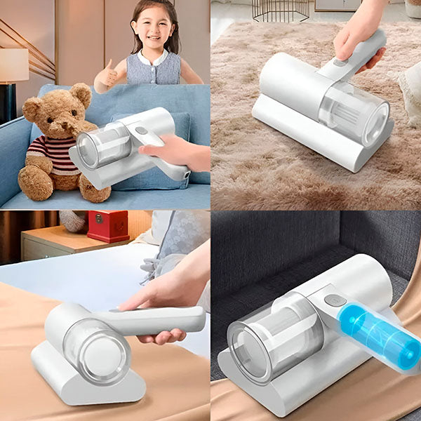 Aspirator portabil pentru acarieni cj-k0509--260806-1404, cu lampa UV si functie de aspirare pentru saltea, wireless, rezervor transparent, alb