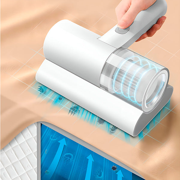 Aspirator portabil pentru acarieni cj-k0509--260806-1404, cu lampa UV si functie de aspirare pentru saltea, wireless, rezervor transparent, alb