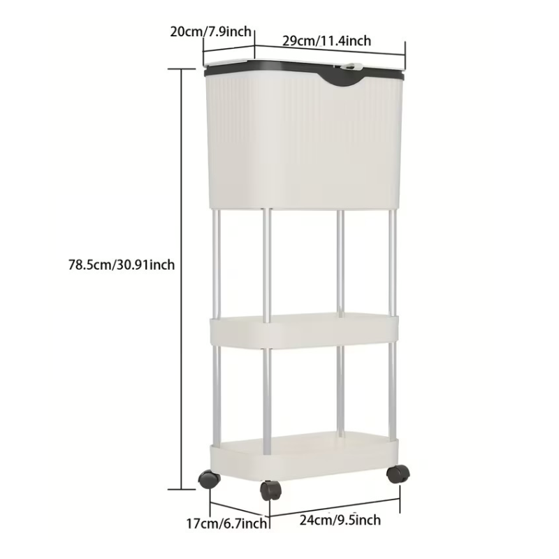 Cos de gunoi tip suport de depozitare cu roti din plastic 78.5 x 24 x 17cm