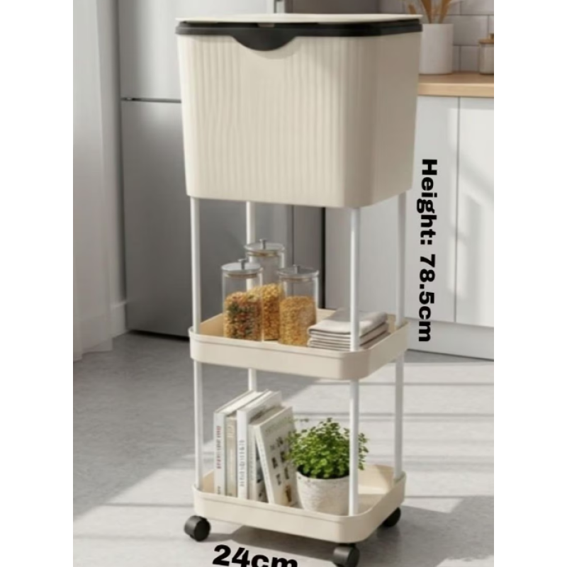 Cos de gunoi tip suport de depozitare cu roti din plastic 78.5 x 24 x 17cm