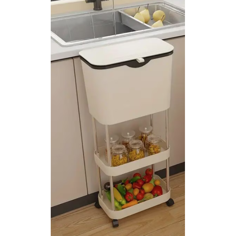 Cos de gunoi tip suport de depozitare cu roti din plastic 78.5 x 24 x 17cm