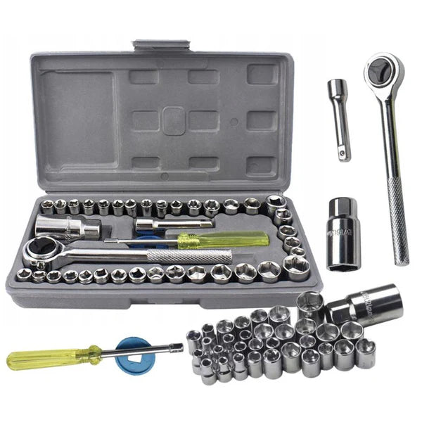 Set Chei Tubulare Metal cu Clichet 40 Piese – Trusa Profesionala Completa cu Cutie Organizata