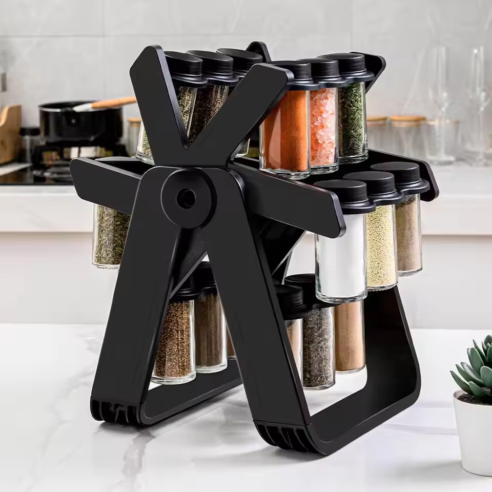 Set 18 Recipiente pentru Condimente cu Suport Rotativ 360°, 34x23 cm