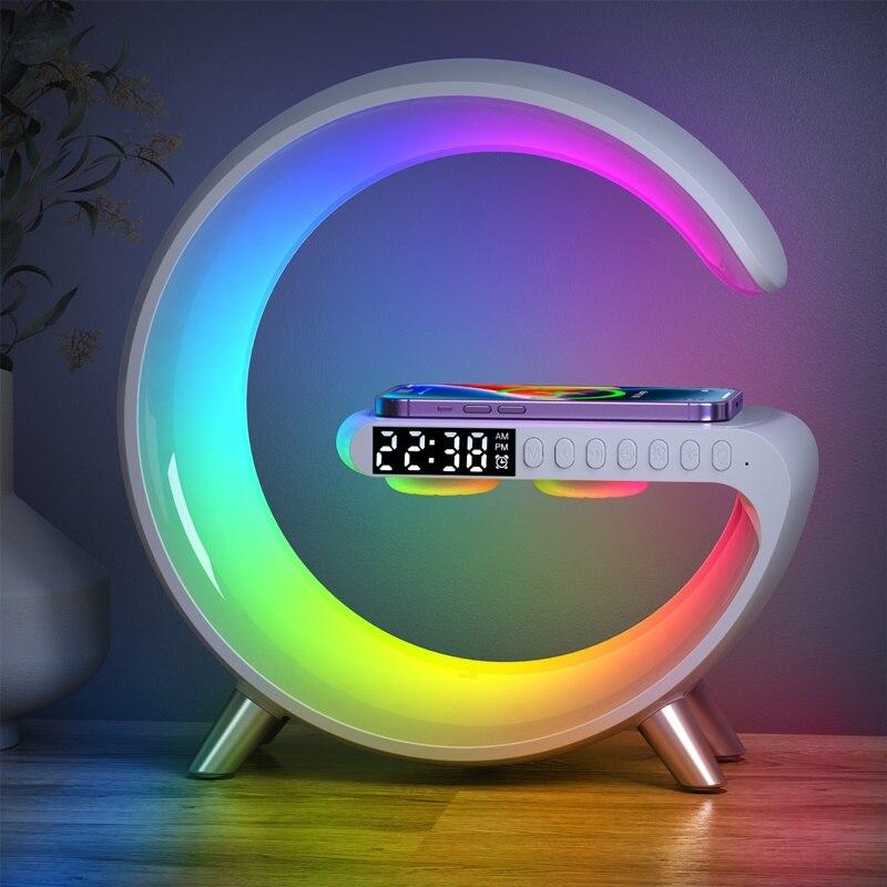 Statie de Incarcare Wireless 3 in 1 cu Lampa RGB, Boxa Bluetooth si Control prin Aplicatie