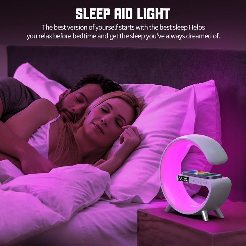 Statie de Incarcare Wireless 3 in 1 cu Lampa RGB, Boxa Bluetooth si Control prin Aplicatie
