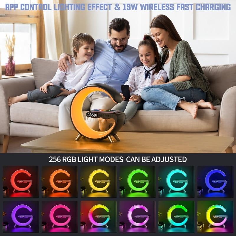 Statie de Incarcare Wireless 3 in 1 cu Lampa RGB, Boxa Bluetooth si Control prin Aplicatie
