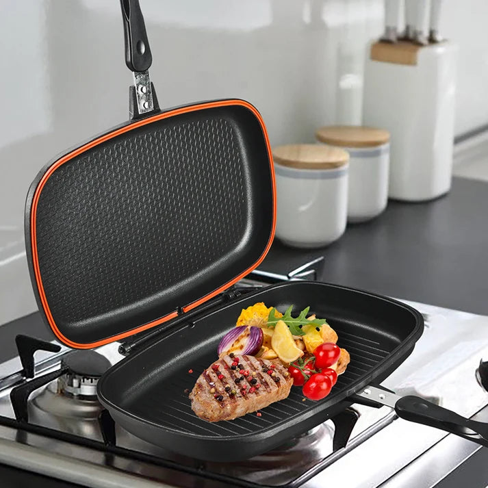 Tigaie Grill Dubla 32 cm Garnitura Silicon Maner Magnetic