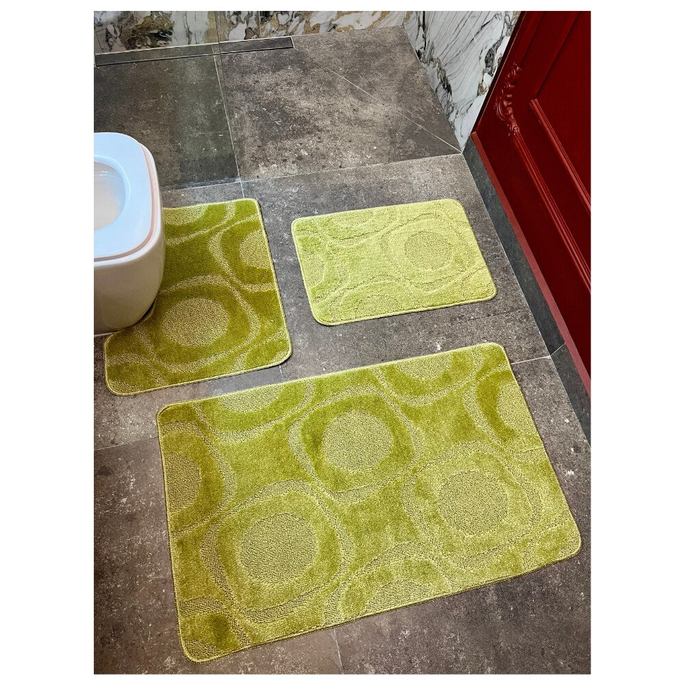 Set covoras baie 3 piese, polipropilena, 80x50cm, 50x40cm, 40x60cm, Verde