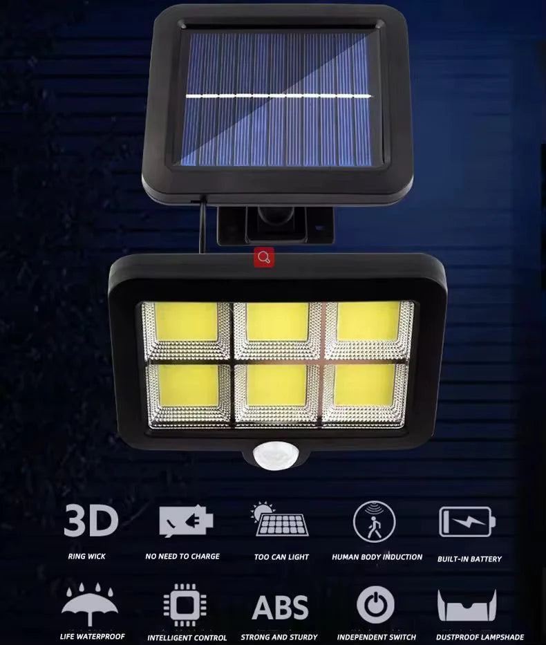 Lampa solara LED cu telecomanda, ajustabila, 6 COB LED, senzor miscare si lumina, baterie 2400 mAh, cablu 5 m, rezistenta la apa, negru