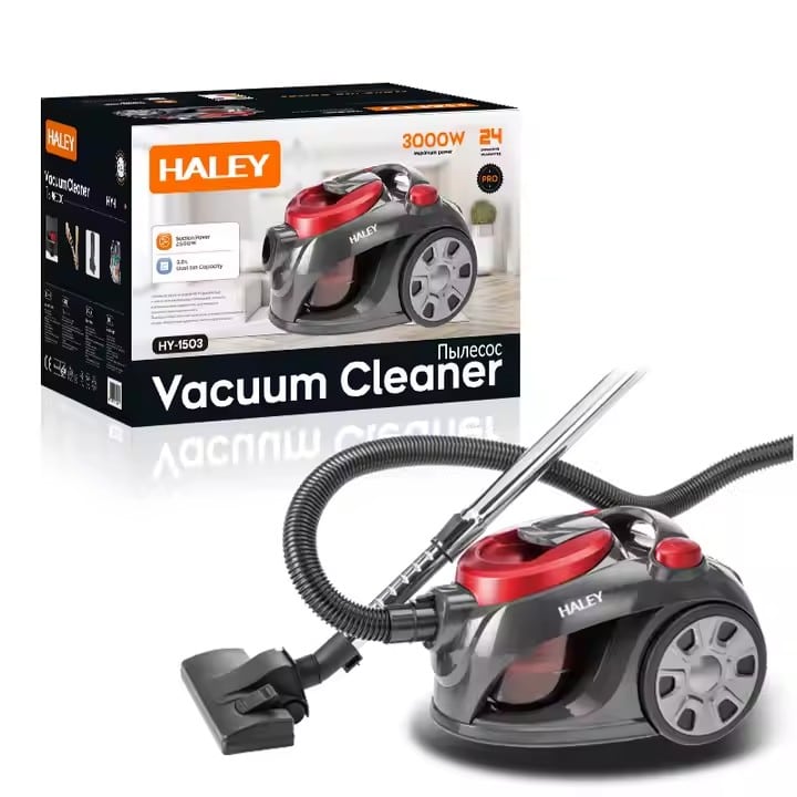 Aspirator cu Saci de 1,5 Litri, 3000W, HALEY, Aspirator cu Recipient, Rosu/Negru