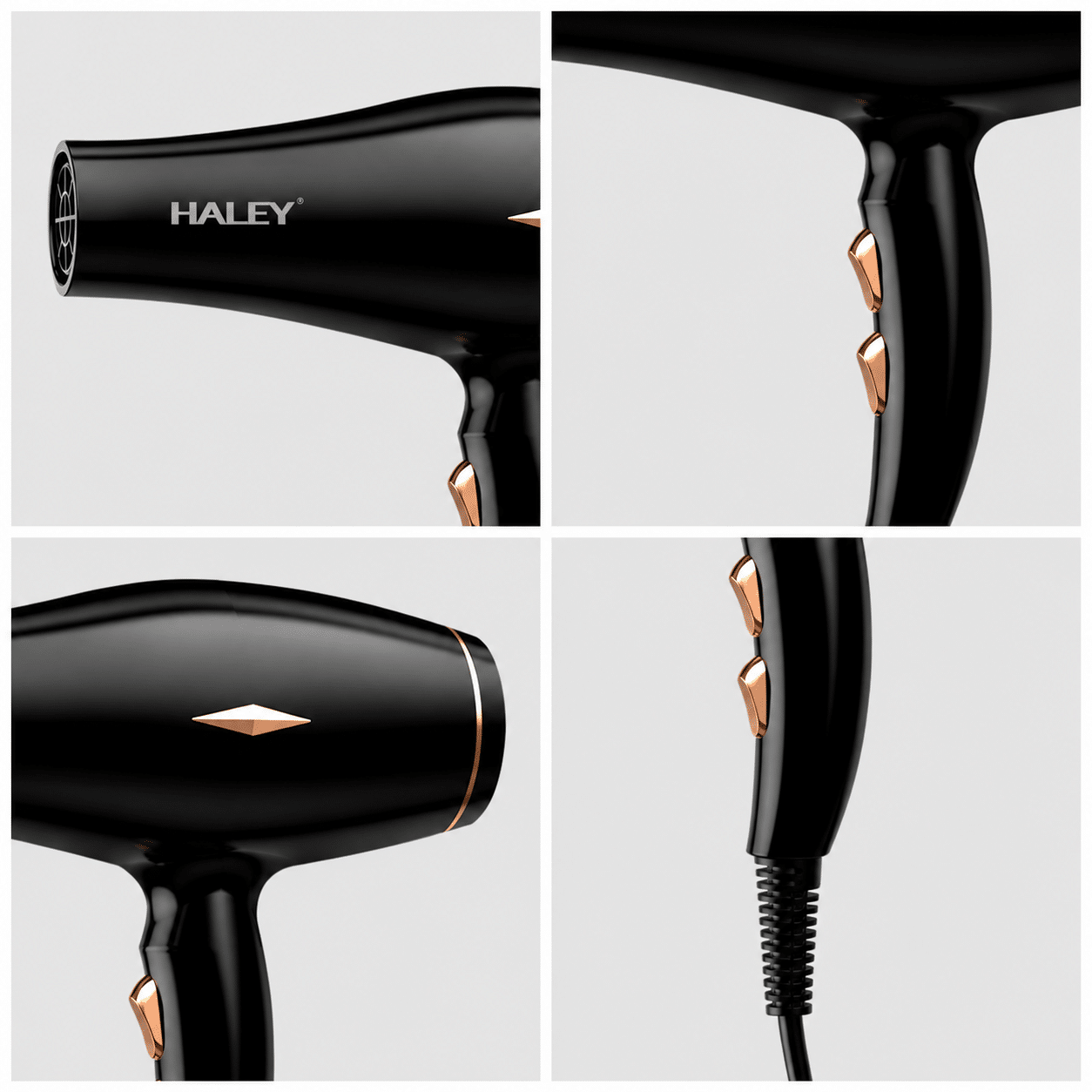 Uscător De Păr Profesional Haley HY-4031, 2200W, 3 Trepte De Temperatură, Control Inteligent Al Temperaturii, Concentrator De Aer, Filtru Detașabil, Negru
