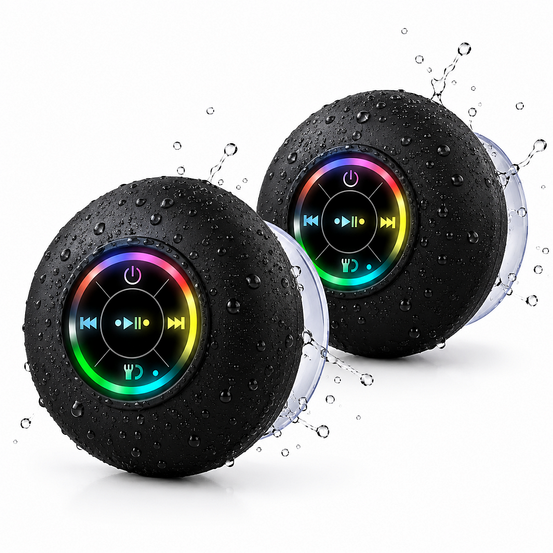 Set 2 Boxe Bluetooth Portabile Clickzu Waterproof IPX4, 3W, Bluetooth 5.0, LED RGB, Ventuza si Handsfree, Negru