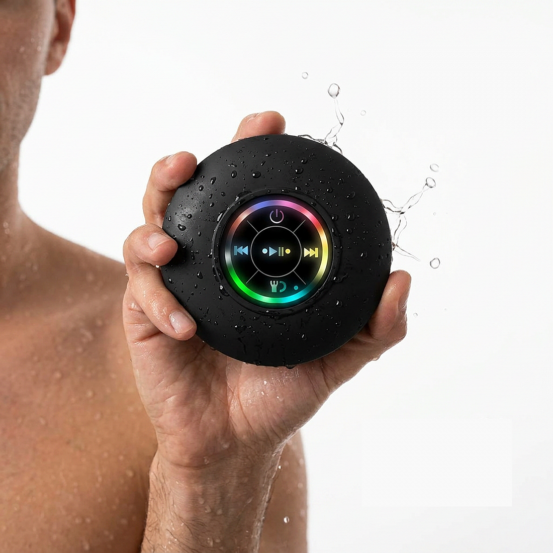 Set 2 Boxe Bluetooth Portabile Clickzu Waterproof IPX4, 3W, Bluetooth 5.0, LED RGB, Ventuza si Handsfree, Negru