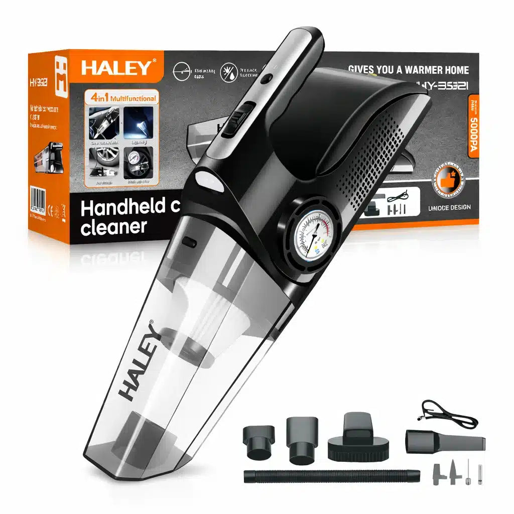 Aspirator Auto Portabil HALEY HY-3921, 4 în 1 – Aspirare, Compresor, Suflare, LED, 12V