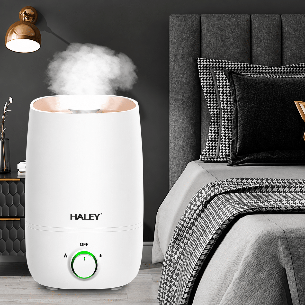 Umidificator De Aer Haley HY-3100, 5L, 1000W, Umidificare 360°, Reglare Continuă a Ceții, Rezervor Mare