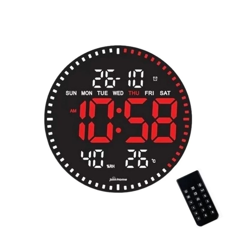Ceas Digital de Perete 28cm cu LED USB – Afișaj pentru Calendar, Temperatură, Umiditate și Cronometru cu Telecomandă