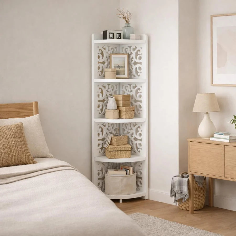 Raft organizator decorativ cu 5 etaje, alb, ideal pentru living, baie sau dormitor, 120x23cm