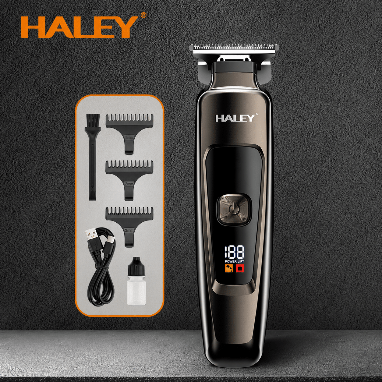 Mașină Profesională de Tuns și Contur HALEY HY-4500, Acumulator 1200mAh, Autonomie 200 Min, Lamă din Oțel, Display Digital, Reîncărcabilă