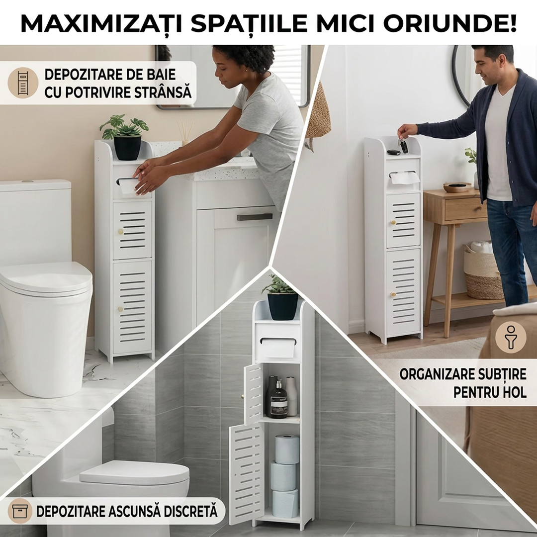 Dulap de Baie cu 4 Niveluri – 78 x 17 x 15 cm, PVC, Organizator Îngust pentru Spații Mici