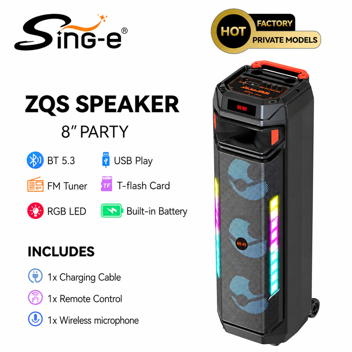 At Performance Vezi toate produsele Boxă Portabilă Karaoke Sing-e ZQS8317, Bluetooth, 3 Difuzoare 8", 60W, Microfon Wi-Fi Inclus, Telecomandă, LED RGB, Acumulator 4500mAh
