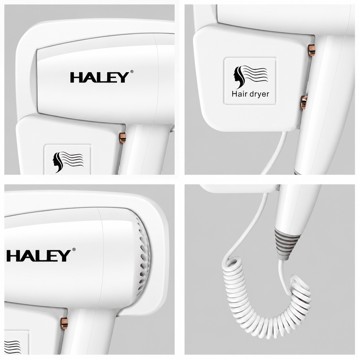 Uscător De Păr Cu Montare Pe Perete Haley HY-4027, 1300W, 3 Trepte De Temperatură, Cablu 2.2 m, Filtru Detașabil
