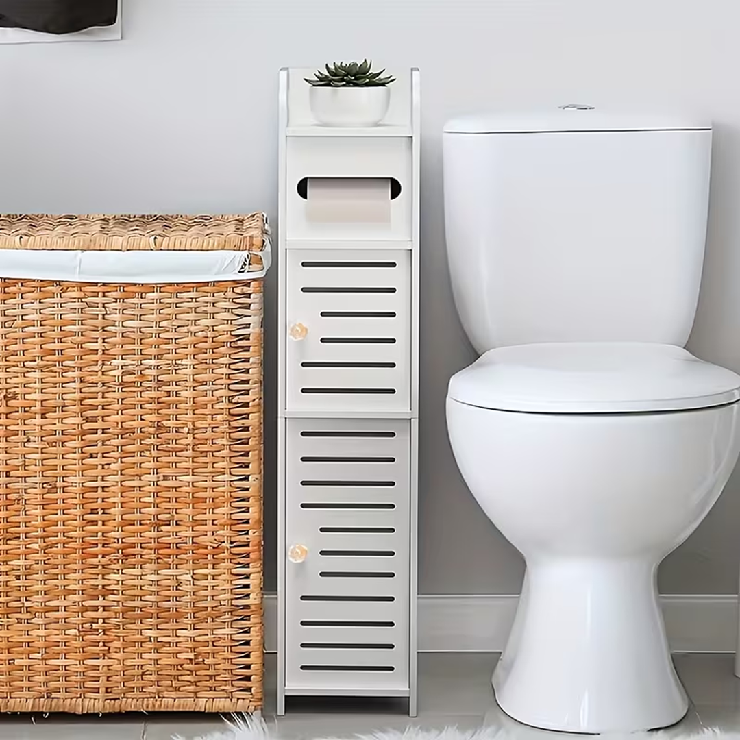 Dulap de Baie cu 4 Niveluri – 78 x 17 x 15 cm, PVC, Organizator Îngust pentru Spații Mici
