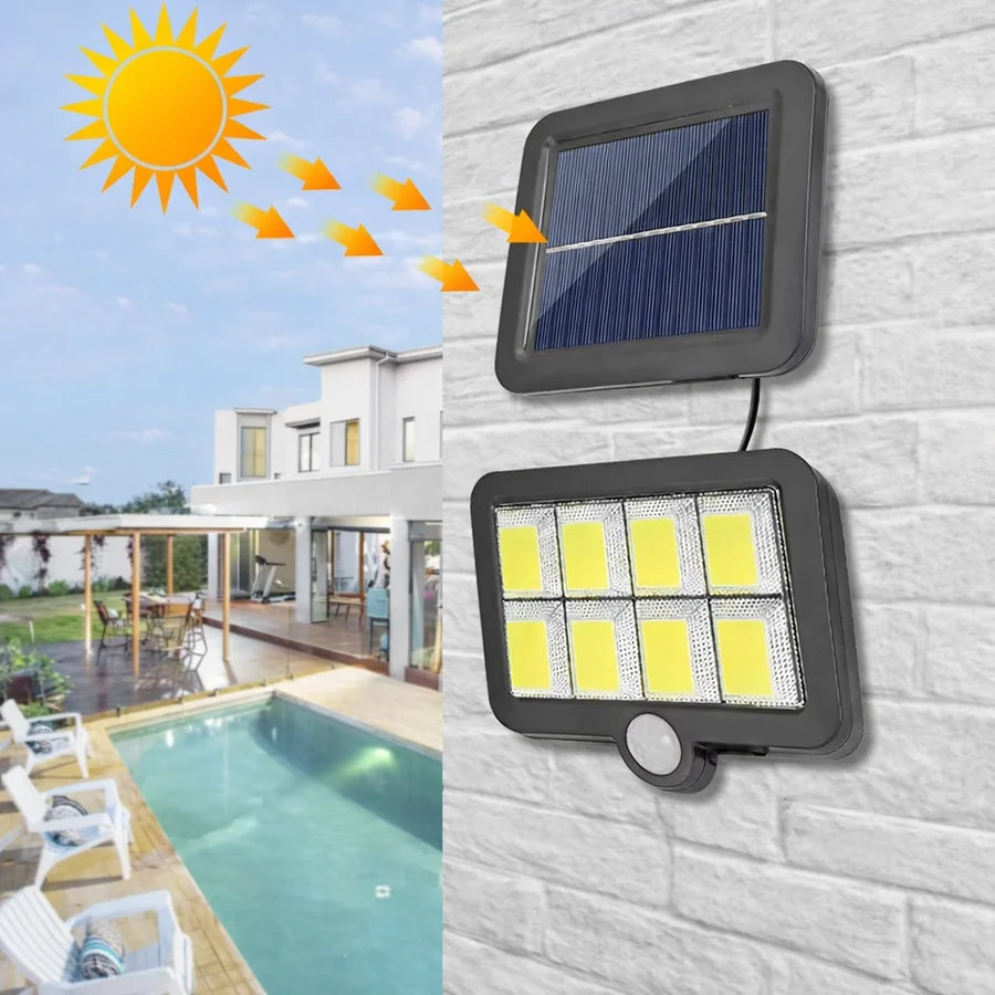 Lampa solara LED cu telecomanda, ajustabila, 8 COB LED, senzor miscare si lumina, baterie 2400 mAh, cablu 5 m, rezistenta la apa, negru
