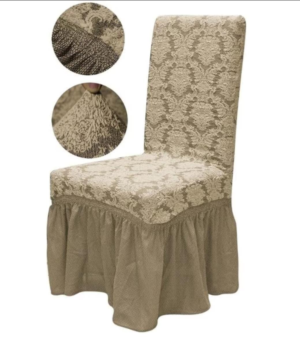 Set 6 Huse Elastice pentru Scaune cu volanas Jacquard, Bej