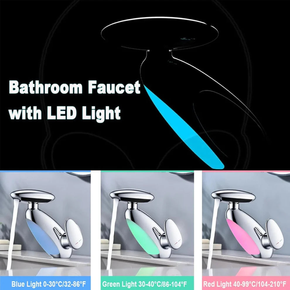 Baterie LED Premium pentru Lavoar cu Cascadă, Cap Retractabil 360° și 3 Moduri de Jet