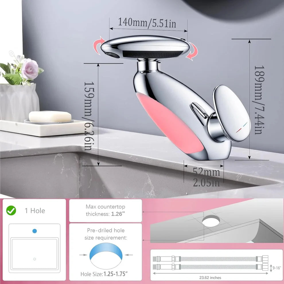 Baterie LED Premium pentru Lavoar cu Cascadă, Cap Retractabil 360° și 3 Moduri de Jet