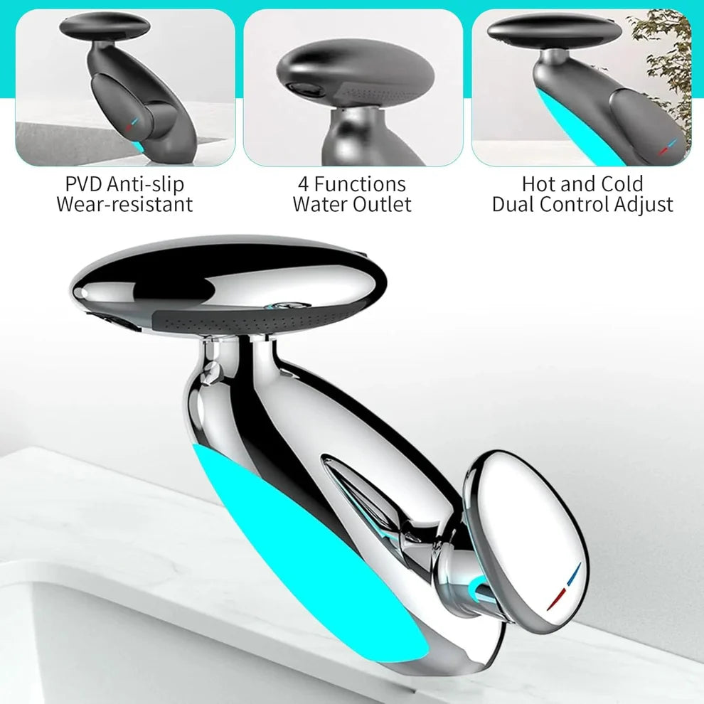 Baterie LED Premium pentru Lavoar cu Cascadă, Cap Retractabil 360° și 3 Moduri de Jet