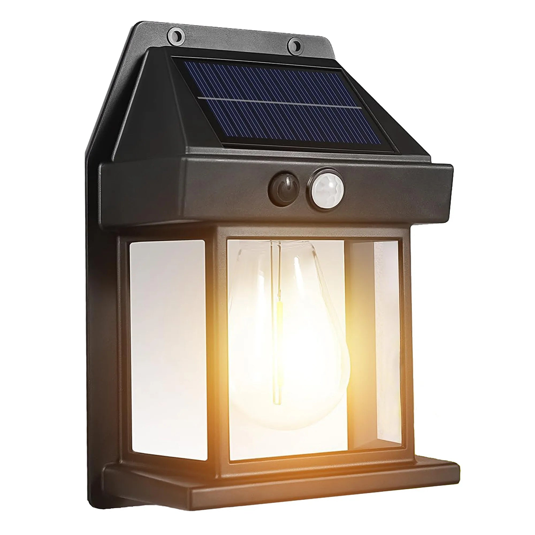 Lampa Solara de Perete LED Tip Felinar | Senzor Miscare si Crepuscul | IP65 | Montaj pe Perete | Negru