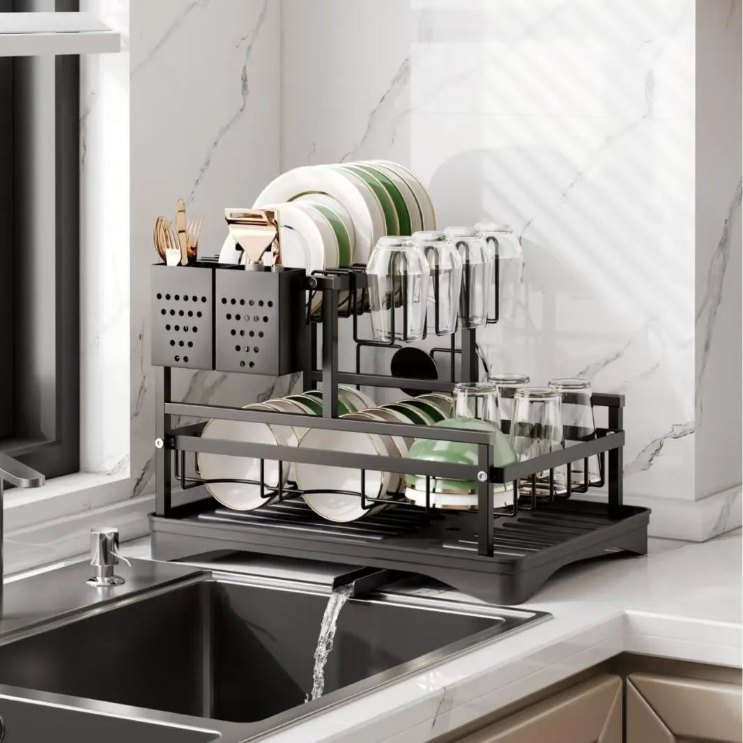 Kdhome Scurgator de Vase Bucatarie CleanRack, Metalic, Scurgere Automata Apa, Uscator Integrat, Negru