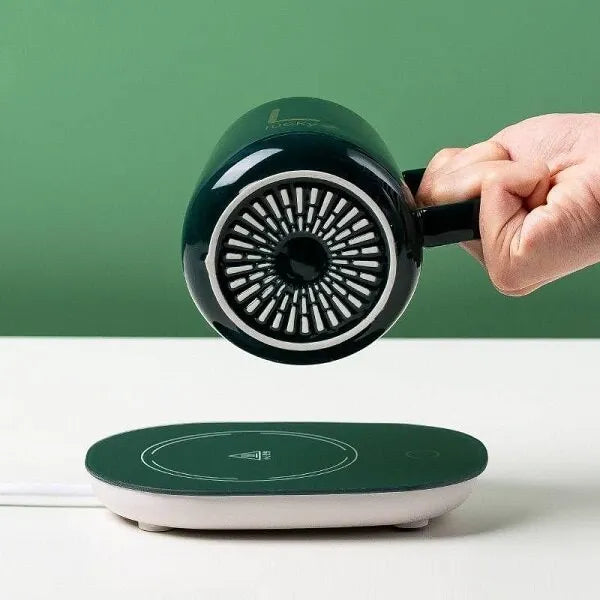 Cană Ceramică Inteligentă pentru Încălzire Automată a Băuturilor – 55°C, cu Suport USB, Capac și Linguriță, 350 ml