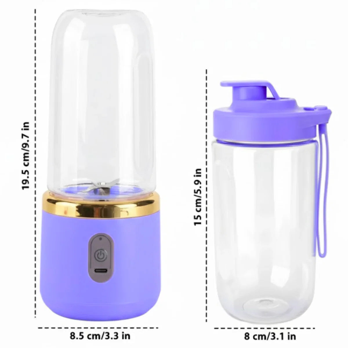 Mini Blender Portabil Electric cu Acumulator, 2 Recipiente, 6 Lame 3D, 400 ml, 40W